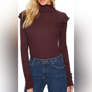 Joe's Jeans Maroon Ruffle Sleeve Bodysuit